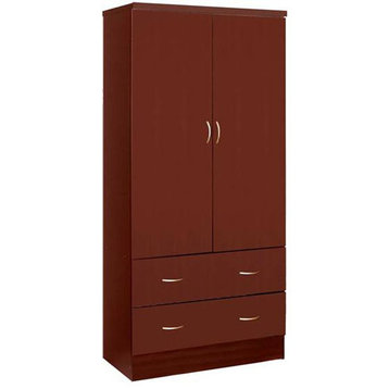Hodedah 2 Door Armoire with 2 Drawers and Clothing Rod in Mahogany Wood