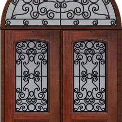 Prehung Transom Double Door 80 Fiberglass Genoa Arch Lite GBG Glass - Front Doors
