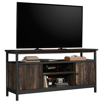 Sauder Steel River Engineered Wood TV Stand in Carbon Oak/Black