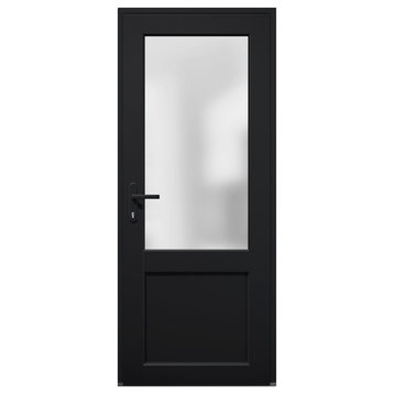 Front Exterior Prehung Door Frosted Glass / Manux 8422 Black 36 x 80" Right In