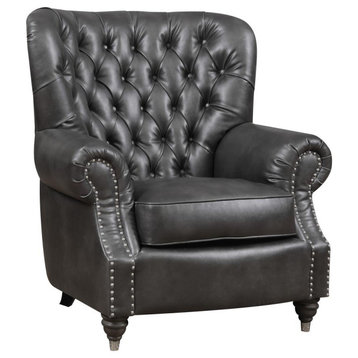 Accent Chair With Faux Leather Upholstery, Nailhead Trim, And Rolled Arms