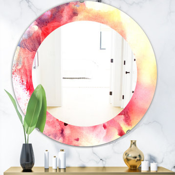 Designart Pink Abstract Midcentury Frameless Oval Or Round Wall Mirror, 32x32
