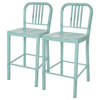 Vintage Style Metal Counter Stools, Set of 2, Mint Green