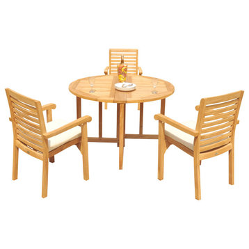 4-Piece Outdoor Teak Dining Set: 48" Butterfly Table, 3 Hari Stacking Arm Chairs