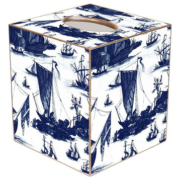TB874 - Navy Boat Toile Tissue Box Cover