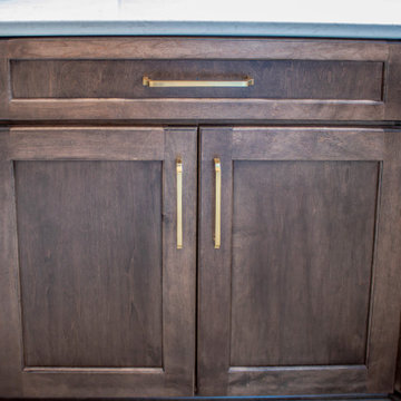 Two Tone Kitchen with Wood Stained and Light Beige Cabinets