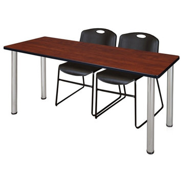 66"x24" Kee Training Table, Cherry/ Chrome and 2 Zeng Stack Chairs, Black