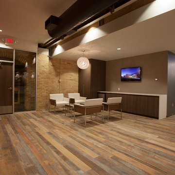 Antique Skip Oak Flooring in a White Washed Finish in a Commercial Office Space