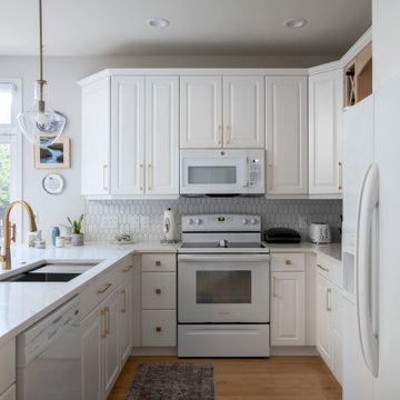 Contemporary White Kitchen Renovation with Custom Built-ins