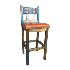 Spanish Colonial Stool With Leather, 30" Bar Height
