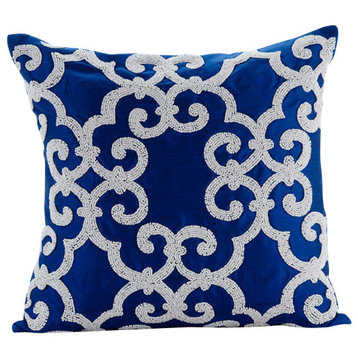 Crystal Swan Blue Accent Pillows, 22"x22" Silk Pillowcase, Royal Arabic