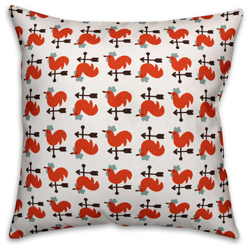 Red Rooster Pattern Throw Pillow Cover, 20"x20"