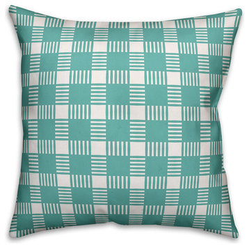 Blue Plaid Outdoor Throw Pillow, 16"x16"
