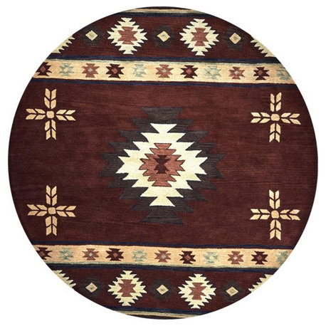 Alora Decor Ryder 8' Round Tribal Burgundy/Tan/Sage/Navy Hand-Tufted Area Rug