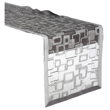 Mondrian Embroidered Geometric Design Table Runner, 16"x90"