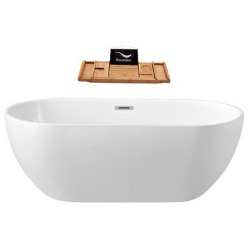 59" Streamline Soaking Freestanding Tub and Tray With Internal Drain