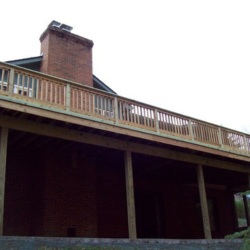 LARGE BASIC PRESSURE TREATED DECK WITH CEDAR INFILL AND BALUSTERS