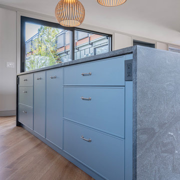 Transitional Blue Slim Shaker Kitchen in Cambridge, MA