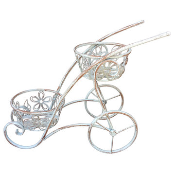 White Iron 2-Handled Shaped Double Basket Planter Holder