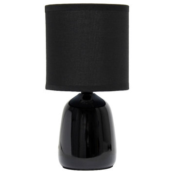 Simple Designs 10.04" Ceramic Thimble Table Lamp with Matching Shade Black