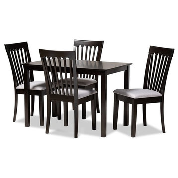 Baxton Studio Minette 5-Piece Wood Dining Set in Gray and Espresso Brown