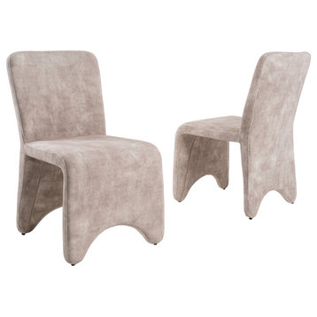 Modrest Ditka Modern Beige Velvet Dining Chair, Set of 2