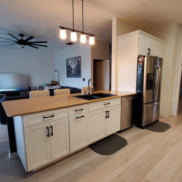 Transitional Kitchen Remodel Done in Satin White Shaker Door