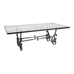 San Cristobal Glass Top Dining Table w/Umbrella Hole - 84" x 44" - Outdoor Dining Tables