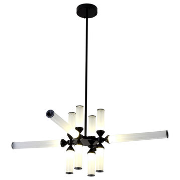 45" Black Aluminum LED Chandelier With White Glass Shades