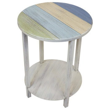 Cottage and Multi-Color Stripe Round End Table