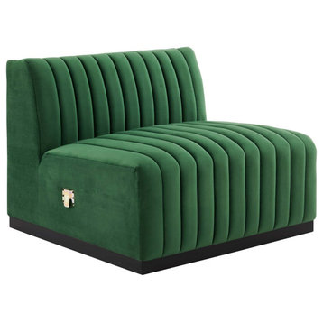 Conjure Channel Tufted Velvet Armless Chair, Black Emerald