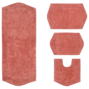 Waterford Collection Tufted Non-Slip Bath Rug, 4 Piece Set, Coral
