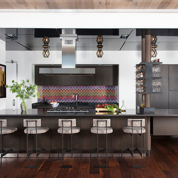 W Penthouse Kitchen with Lacquer Ceiling and Leather-Wrapped Pipes