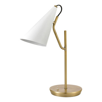 Novogratz x Globe Hartford 18" Matte Brass Desk Lamp with Matte White Shade