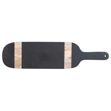 Oval Mango Wood Cheese and Cutting Board, Black and Natural