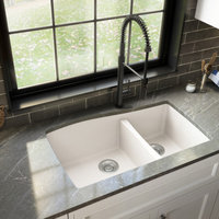 Karran Undermount Quartz 33" 60/40 Double Bowl Kitchen Sink, White