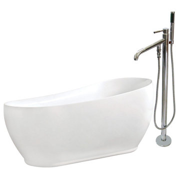 Aqua Eden 71" Acrylic Freestanding Tub w/Faucet Combo, White/Polished Chrome