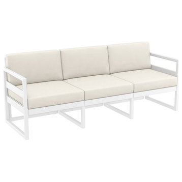 Mykonos Patio Sofa White With Acrylic Fabric Natural Cushion