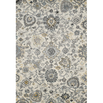 Abani Lennox Floral Area Rug, Faded Ivory and Gray, 5'3"x7'6"