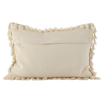 Moroccan Design Tassel Fringe Cotton Down Filled Throw Pillow, 14"x 20"