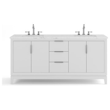 Elizabeth 72" Double Sink Carrara White Marble Vanity, Pure White