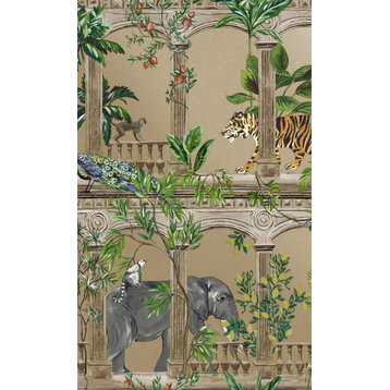 Ancient Inspired Tropical Wallpaper, 57Sq.ft Double Roll, Gold, Double Roll