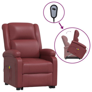 vidaXL Massage Chair Power Lift Recliner for Elderly Wine Red Faux Leather