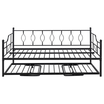 Gewnee Full Size Metal Daybed with Adjustable Trundle,Black