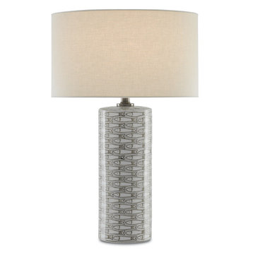 6000-0283 Fisch Large Table Lamp, Gray and White and Antique Nickel