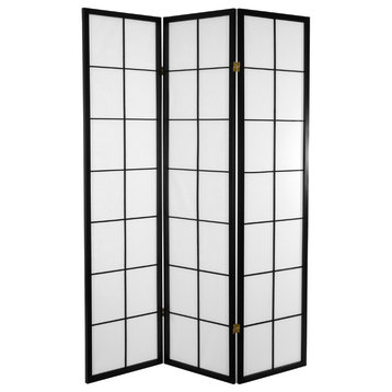 6' Tall Japanese Shoji Room Didivder, 3 Panels, Black