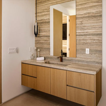 Luxury Silver Vein Cut Travertine Primary Bathroom