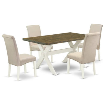 East West Furniture X-Style 5-piece Wood Dining Set with High Roll Back in White