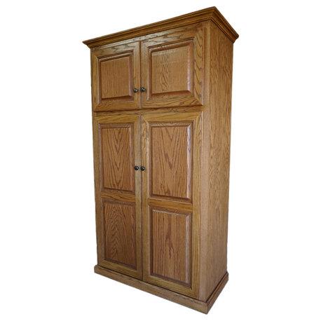Oak Kitchen Pantry With upper Storage, Medium Lite Oak