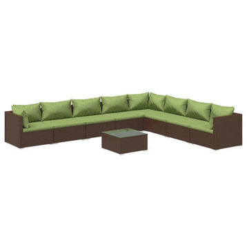 vidaXL Patio Lounge Set Outdoor Sectional Sofa Set 9 Piece Poly Rattan Brown